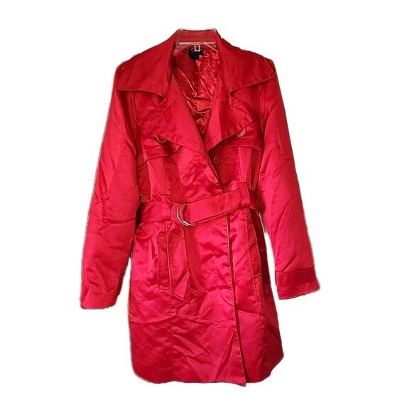Torrid Womens Red Chiffon Drape Trench Coat Jacket Single Button Size 1 - Picture 1 of 10